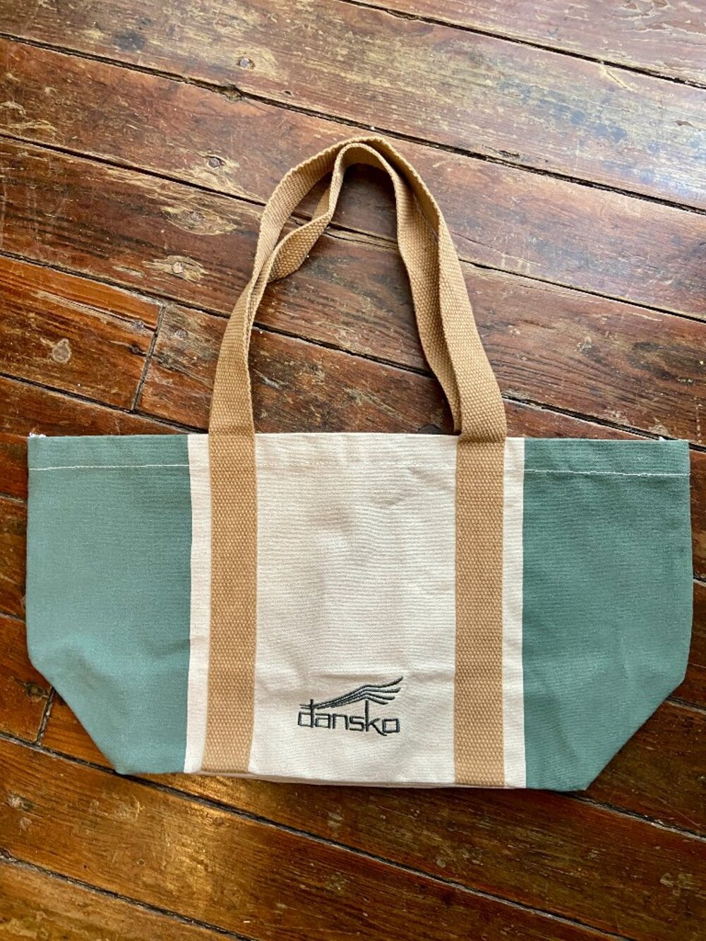 Dansko Canvas Tote Hand Bag Purse New Natural & Green 17" X 10"